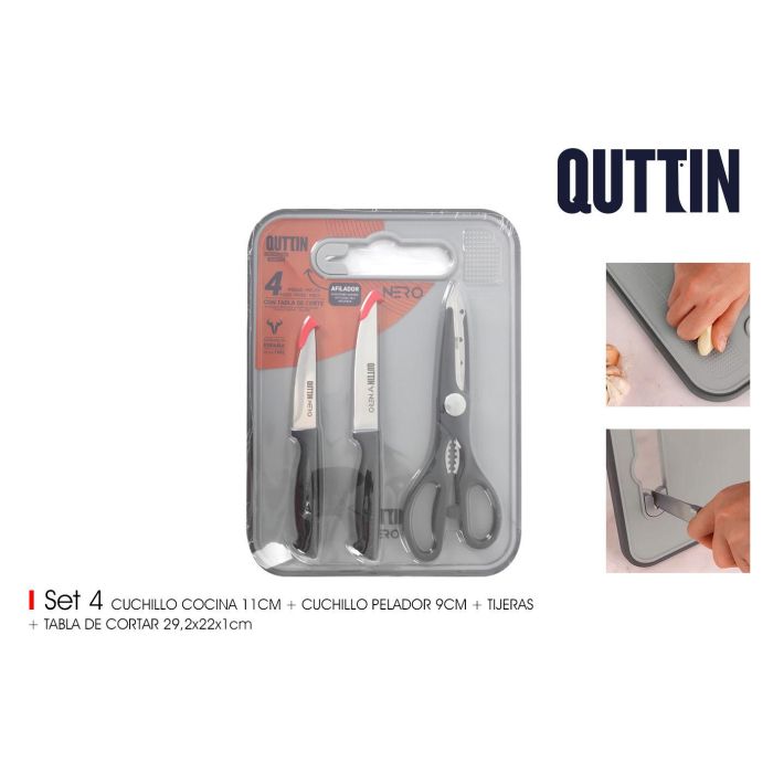 Set 4 piezas cuchillos, tijeras y tabla de cortar Nero - Inde (6 Cajas) Set 4 piezas cuchillos, tijeras y tabla de cortar Nero - Inde (6 Cajas)