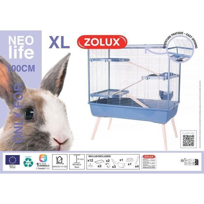 Zolux ZOL1694213720430 Jaula elevada Neolife 3 niveles para roedores y conejos, 99 x 54 x 114 cm, Azul 1