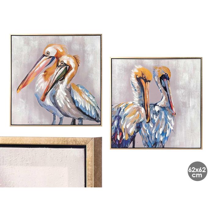 Cuadro Lienzo Marco Oro Pelicano 62x62 cm - Giftdecor (4 Unidades) Cuadro Lienzo Marco Oro Pelicano 62x62 cm - Giftdecor (4 Unidades)