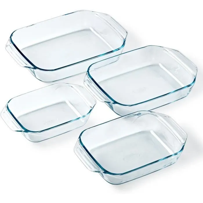 Pyrex 3426470297912 Juego de 4 Fuentes para Horno de Vidrio Rectangular 27/31/35/39 cm