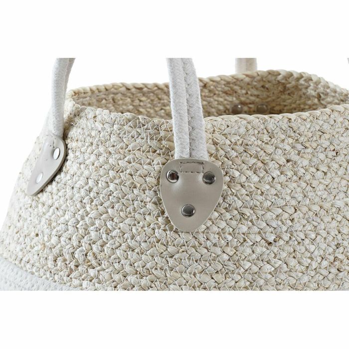 DKD Home Decor Cesta Organizadora Decorativa de Algodón y Fibra Natural y Blanco, Dimensiones 37x37x25 cm, Colección White Basket 1