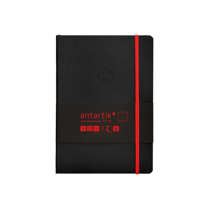 Cuaderno Con Gomilla Antartik Notes Tapa Blanda A5 Hojas Rayas Negro Y Rojo 80 Hojas 80 gr Fsc 1