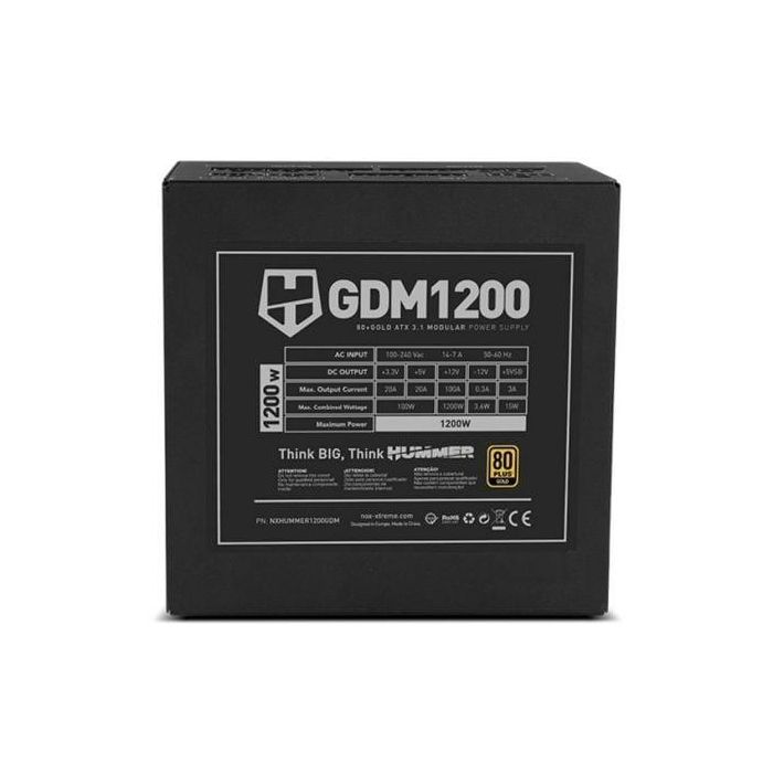 Fuente de Alimentación Nox Hummer GDM/ 1200W/ Ventilador 12cm/ 80 Plus Gold 3 Fuente de Alimentación Nox Hummer GDM/ 1200W/ Ventilador 12cm/ 80 Plus Gold 3