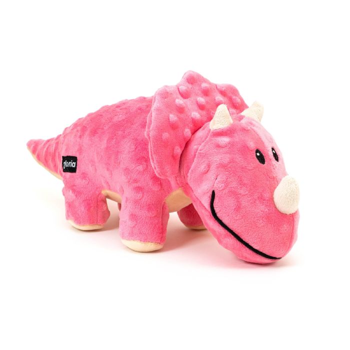 Gloria Peluche Para Perro Yamata, Dinosaurio Juguete Mullido con Sonido (Squeaker) y Texturas 3D, Poliéster, Color Rosa