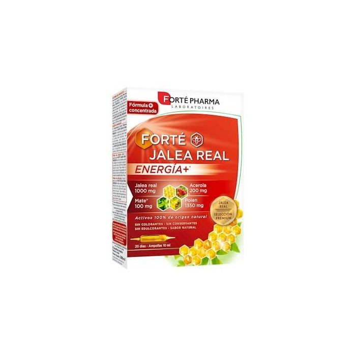 Forte Pharma Jalea Real Energía+ con Polen, Acerola y Mate, sabor pera-albaricoque, 20 Ampollas