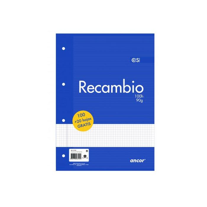 Ancor Recambio 061222 Hojas A4 120 (90g) Cuadricula 4x4 con Taladros