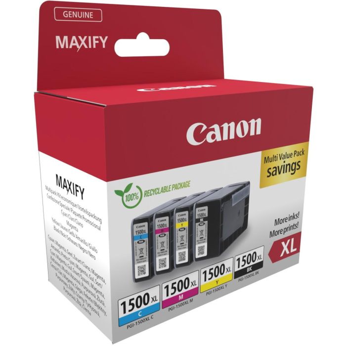 Canon 9182B010 Cartucho Tinta Original PGI-1500XL Multipack Alta Capacidad Negro Cian Magenta Amarillo para Impresoras Canon MAXIFY 1