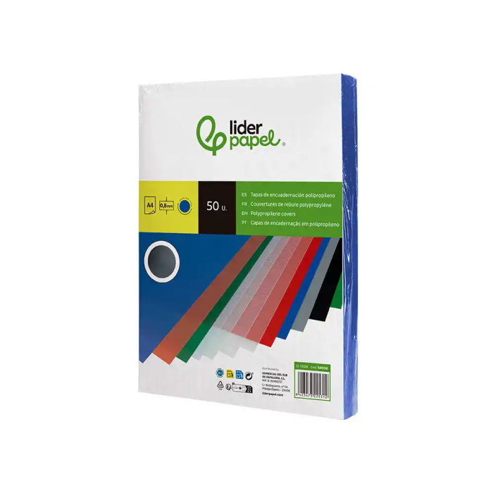 Liderpapel Tapas de Encuadernación Polipropileno A4 0.8mm Azul Opaco Paquete de 50 Unidades 3