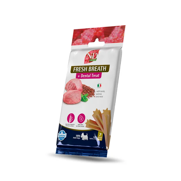 Farmina Treat Nd Quinoa Dog Fresh Breathe Adult Mini con cordero, quinoa y menta - 15x60 gr Farmina Treat Nd Quinoa Dog Fresh Breathe Adult Mini con cordero, quinoa y menta - 15x60 gr