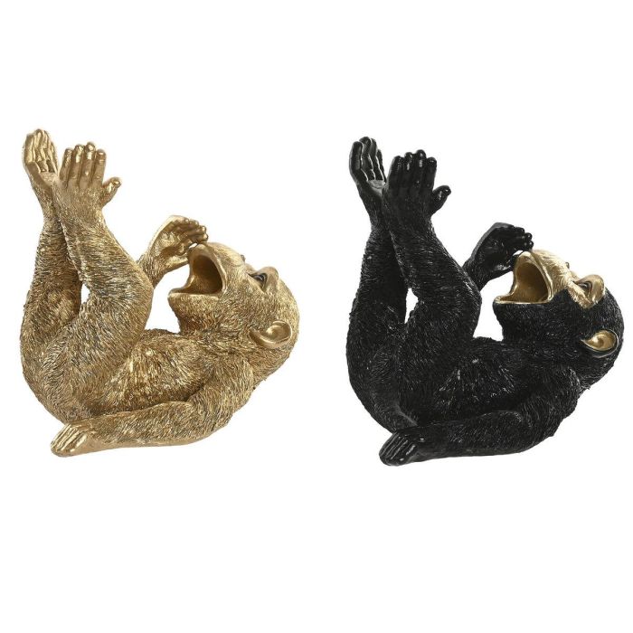 DKD Home Decor Figura Decorativa Mono Portabotella Moderna de Resina Dorada y Negra 15x22.5x24.5 cm Juego de 2 Unidades