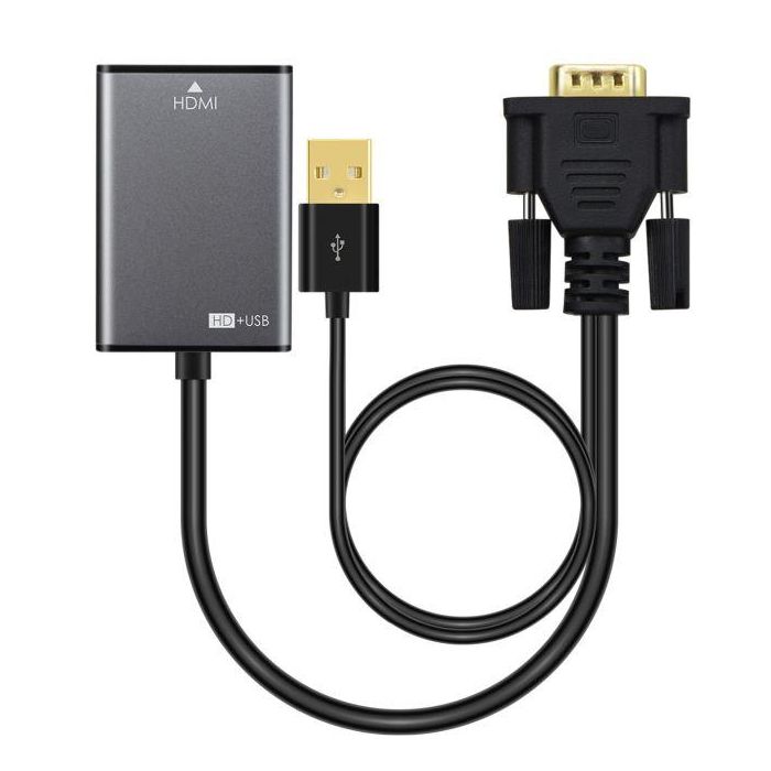 MicroConnect Adaptador Activo VGA Macho a HDMI Hembra con Alimentación USB para Monitor/Proyector, Soporta Múltiples Pantallas
