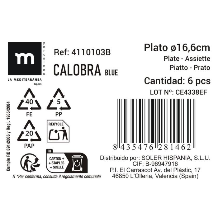La Mediterranea Plato Postre Calobra Azul Ø16.6 cm (48 Unidades) 3