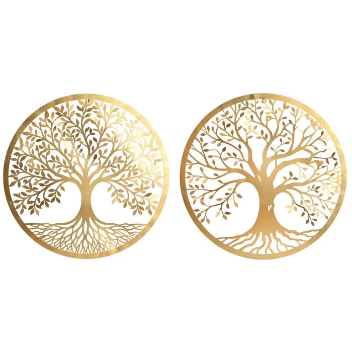 DKD Home Decor Adorno de Pared Shabby Chic con Diseño de Árbol Metálico Dorado, Dimensiones 60x60x1 cm, Set de 4 Unidades