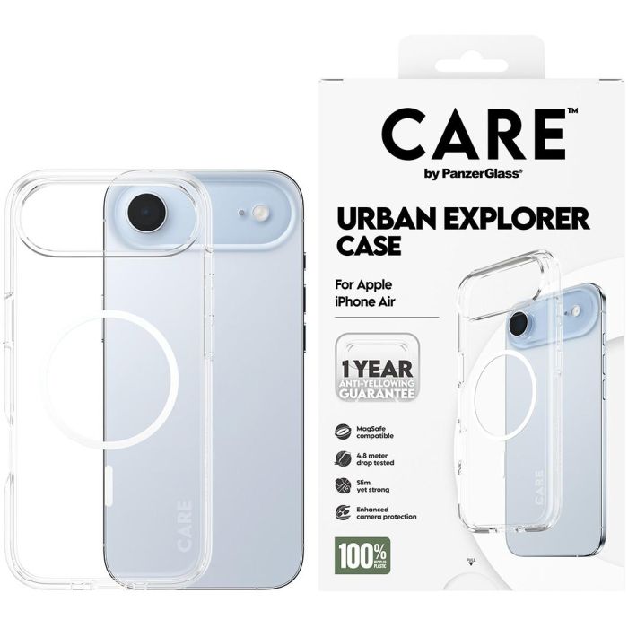 PanzerGlass CARE by Flagship Case Transparent Urban Explorer w. White MagSafe iPhone Air Funda Transparente para Apple iPhone Air con MagSafe hasta 4,8m 1