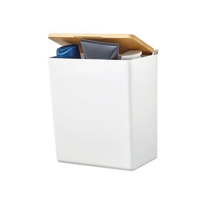 Caja De Almacanamiento Tesa Baboo Autoadhesiva Mediana Blanca Con Tapa Bambu