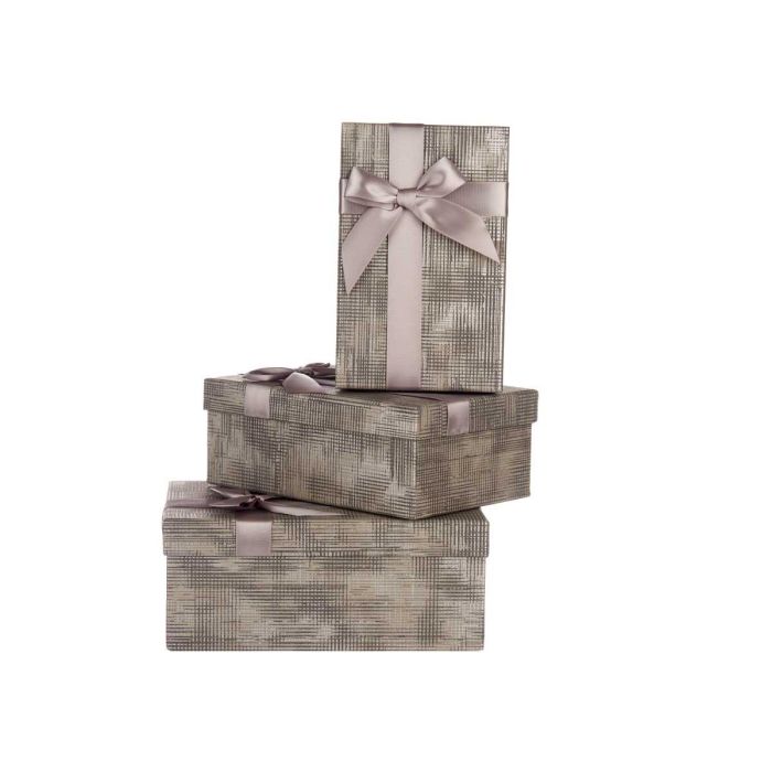 Set 3 Cajas de Cartón Rectangulares Antracita con Rayas y Lazo Pincello 23x10x16 cm (12 Unidades) 1 Set 3 Cajas de Cartón Rectangulares Antracita con Rayas y Lazo Pincello 23x10x16 cm (12 Unidades) 1
