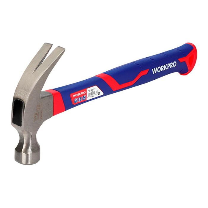 Workpro Martillo de carpintero 560g, cabeza de acero al carbono forjado, mango de fibra de vidrio con empuñadura de goma