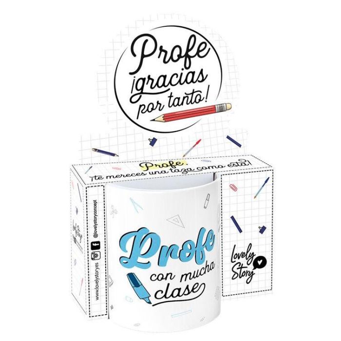 LOVELY STORY Taza Profe Con Mucha Clase 330ml de Cerámica