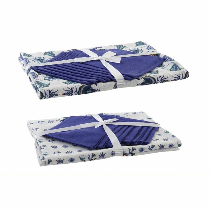 Mantel Tradicional DKD Home Decor Azul Blanco 250 x 0.5 x 150 cm Set de 9 (2 Unidades)