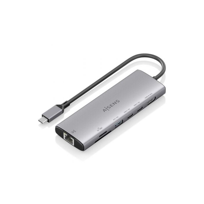 Aisens ASUC-7P032-GR Docking USB-C 7 en 1 con HDMI 4K, Ethernet Gigabit, 2x USB-C 10G, USB-A 10G y Lector Tarjetas Gris