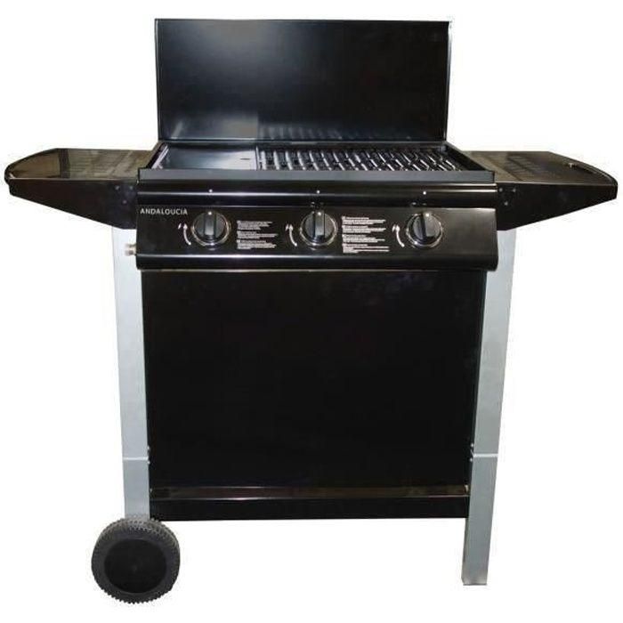 ANDALOUCIA Barbacoa de gas 3 quemadores en carro - Hierro fundido esmaltado ANDALOUCIA Barbacoa de gas 3 quemadores en carro - Hierro fundido esmaltado