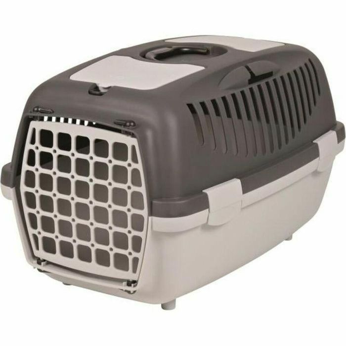 Trixie Caja de transporte Capri 2 para perros y gatos, Plástico, tamaño XS-S (37x34x55 cm), hasta 8 kg, Gris claro y oscuro