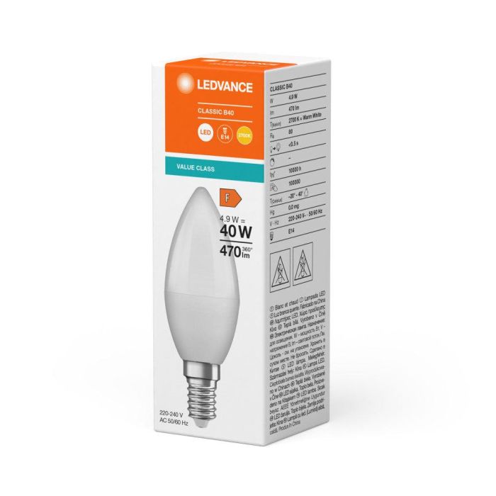 Ledvance LVE-4099854049323 Bombilla LED E14 4.9W 470Lm 2700K Blanco Muy Cálido Clásica Vela No Regulable IP20. Bajo Consumo. 1 Ledvance LVE-4099854049323 Bombilla LED E14 4.9W 470Lm 2700K Blanco Muy Cálido Clásica Vela No Regulable IP20. Bajo Consumo. 1