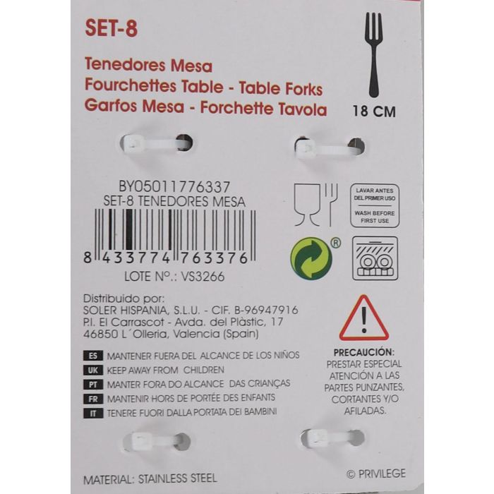 Set de 8 Tenedores Privilege para Mesa (24 Cajas) 5 Set de 8 Tenedores Privilege para Mesa (24 Cajas) 5