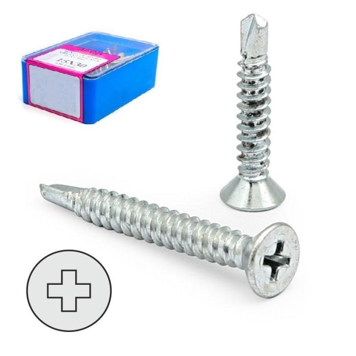 Caja Tornillo Broca Cabeza Plana Din 7504-P Cincado Larg.R/Chapa 13Mm Ø Rosca Chapa 4.2Mm Duver Caja Tornillo Broca Cabeza Plana Din 7504-P Cincado Larg.R/Chapa 13Mm Ø Rosca Chapa 4.2Mm Duver