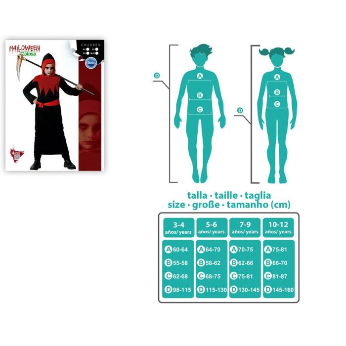 Disfraz Tenebroso Infantil Niño Halloween Rojo Burdeos 5-6 Años