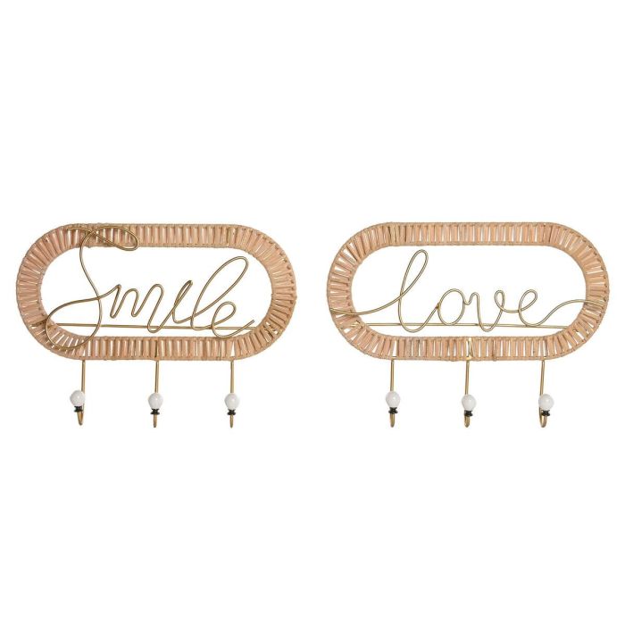 Perchero de Pared Home ESPRIT Dorado Natural Metal Ratán 40 x 6,4 x 28,6 cm (2 Unidades) Perchero de Pared Home ESPRIT Dorado Natural Metal Ratán 40 x 6,4 x 28,6 cm (2 Unidades)