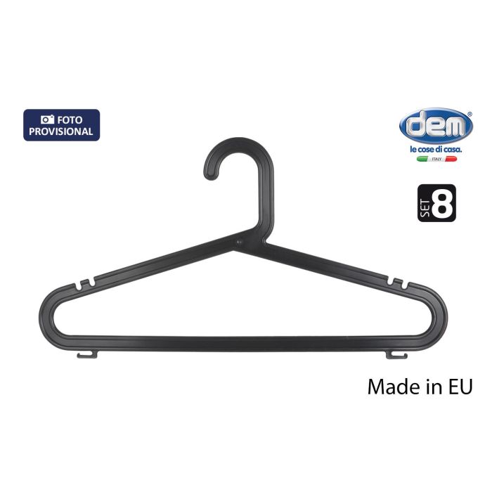 Set de 8 perchas de plástico negras Meng - Inde (12 Cajas) Set de 8 perchas de plástico negras Meng - Inde (12 Cajas)