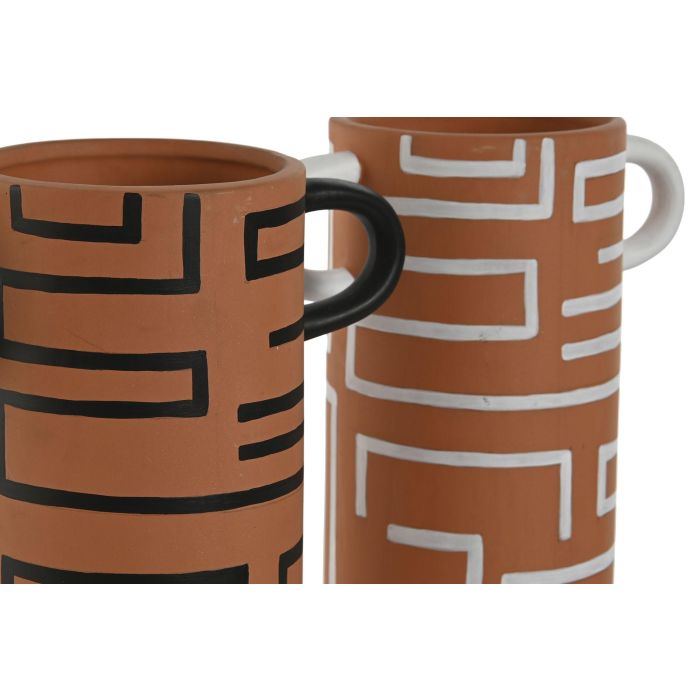 DKD Home Decor Jarron Terracota Negro Blanco con Asas 19 x 23.7 x 10.6 cm (6 Unidades) 1