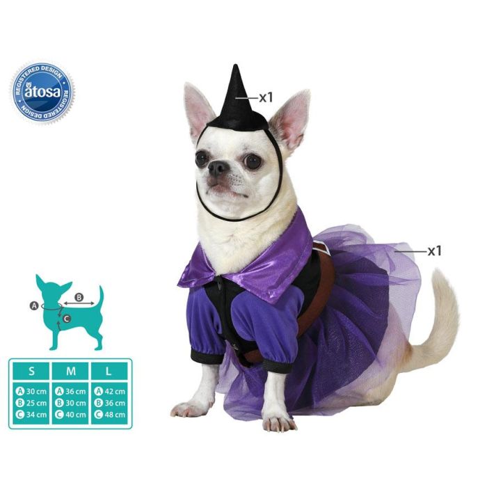Disfraz Bruja Mascota Vestido Violeta con Sombrero Talla L Halloween