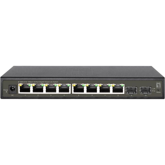 LevelOne GES-2110 Switch gestionado L2 de 8 puertos Gigabit Ethernet y 2 SFP, capacidad de 20 Gbps, sin ventilador