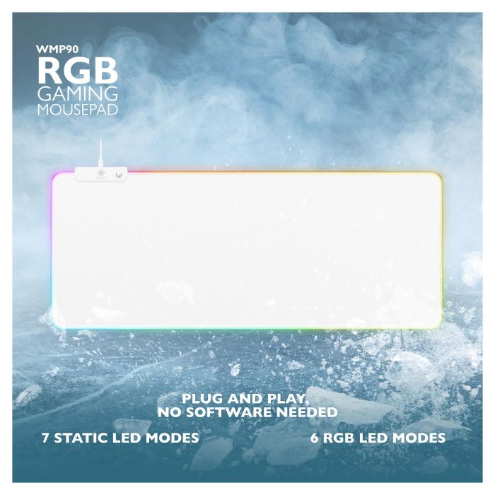 Deltaco Gaming Alfombrilla de Ratón GAM-079-W WMP90 RGB XL para Juegos, Superficie de Tela, Base Antiderrapante, Retroiluminación LED Multicolor, 900x360x4 mm, Blanco