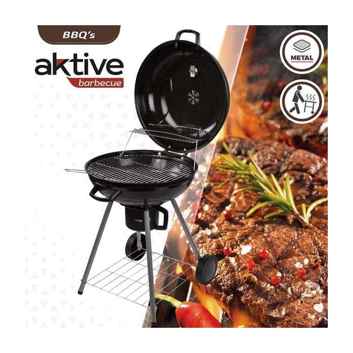 Barbacoa de Carbón con Ruedas Aktive Aluminio Metal esmaltado textileno 57 x 86 x 57 cm Negro 6