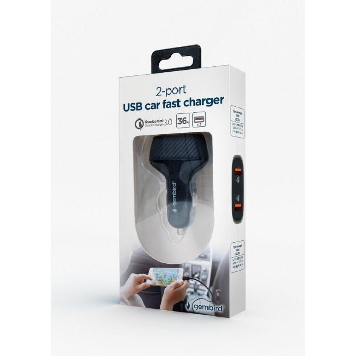 Cargador de Pared GEMBIRD TA-U2QC3-CAR-01 Negro 2 Cargador de Pared GEMBIRD TA-U2QC3-CAR-01 Negro 2