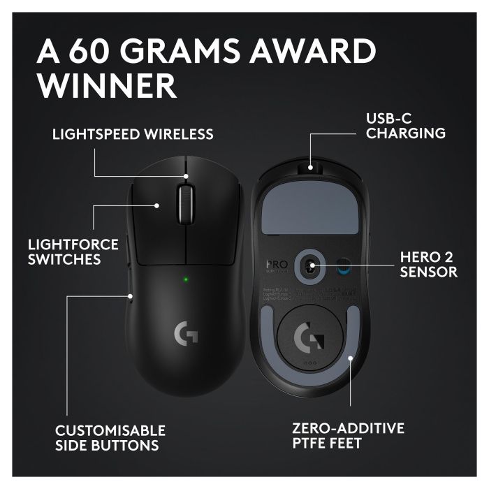 Logitech G Pro Ratón Inalámbrico Gaming con Sensor HERO y Tecnología LIGHTSPEED Negro 2