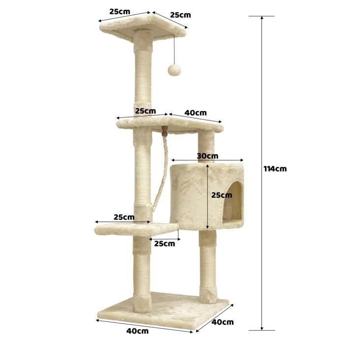 Paloma ALC10 Árbol Rascador para Gatos mediano con nicho, cuerda y postes de sisal 40x40x114 cm Beige 2 Paloma ALC10 Árbol Rascador para Gatos mediano con nicho, cuerda y postes de sisal 40x40x114 cm Beige 2