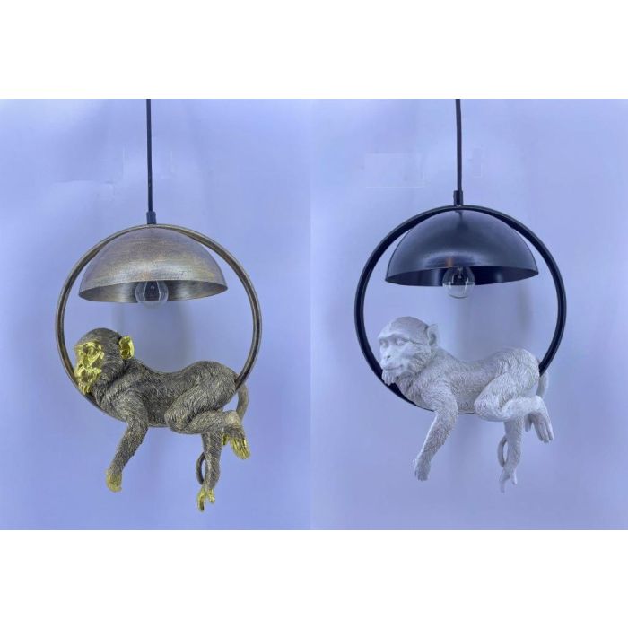 DKD Home Decor Lámpara de Techo Colonial Mono, Dorada Blanca, Resina y Metal, E27 50W, 20x44.5x29.5 cm (2 Unidades)