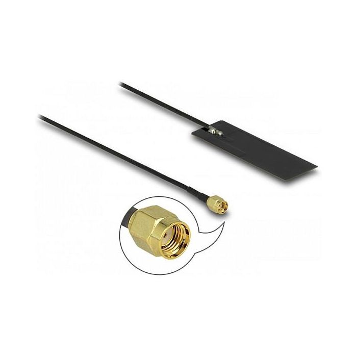 DeLOCK Antena WLAN Interna WiFi 6 (802.11ax/ac) RP-SMA Macho 2-4 dBi, 15 cm de Cable, PCB con Montaje por Adhesivo, 2.4/5 GHz 1
