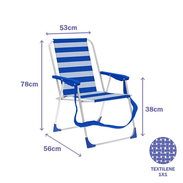 Marbueno Silla Plegable Aluminio Rayas Azul y Blanco Playa y Piscina 53X56X78 cm 10312 1