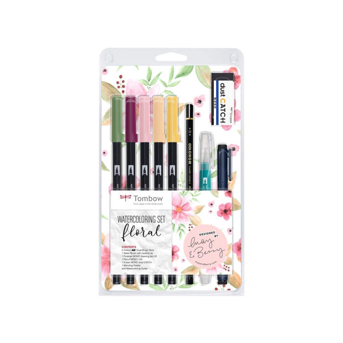 Tombow Set Watercoloring Floral 9 Piezas Rotuladores Doble Punta Tinta Base Agua 1