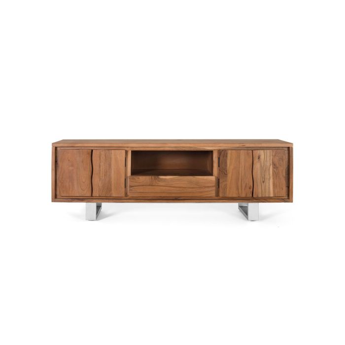 Giner y Colomer Mueble TV Acacia Natural con Metal Plateado 4 Puertas 1 Cajón 0 Giner y Colomer Mueble TV Acacia Natural con Metal Plateado 4 Puertas 1 Cajón 0