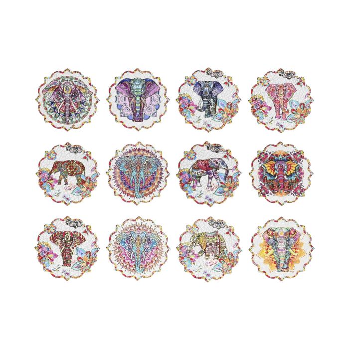 DKD Home Decor Posavasos Indio Multicolor de Dolomite y Corcho con Diseño Elefante 10.8 x 10.8 x 0.7 cm (72 Unidades)