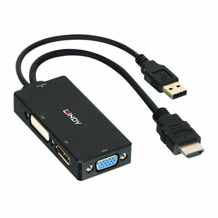 Lindy Conversor HDMI a DisplayPort, DVI y VGA - Soporta 4K 3840x2160@30Hz para HDMI y 1920x1200@60Hz para DVI/VGA