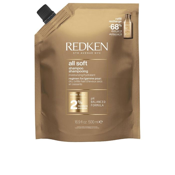 Redken ALL SOFT Champú Recarga 500 ml - Hidratante para Cabello Suave, con Ácido Cítrico y Tecnología Bonding