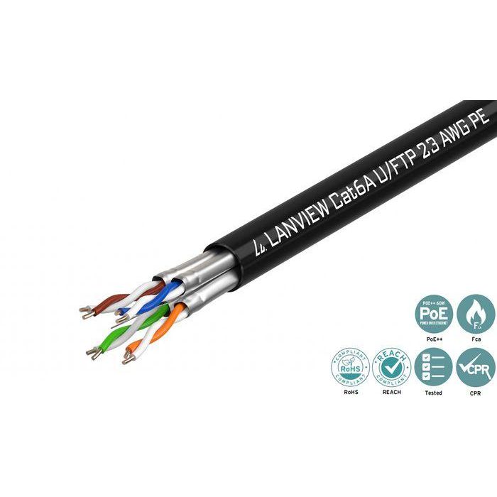 Lanview Cable Cat6a U-FTP 4x2xAWG23 PE Negro para Exteriores de 500m Lanview Cable Cat6a U-FTP 4x2xAWG23 PE Negro para Exteriores de 500m