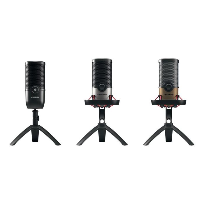Cherry UM 9.0 PRO RGB Micrófono de Superficie para Mesa, 24 bit 192 kHz, Conexión USB, Negro y Bronce